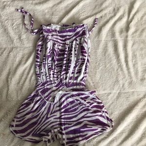 Purple and white zebra romper